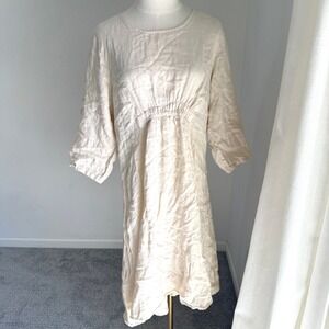 Match Point Linen Midi Dress Cream Lrge Coastal Cottage Earthy Minimal Lagenlook